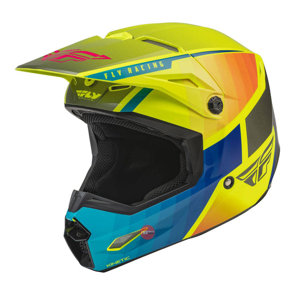 Fly Racing 2022 Kinetic Drift Youth Helmet Blue hi-vis charcoal Youth Large