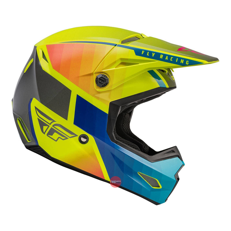 Fly Racing 2022 Kinetic Drift Youth Helmet Blue hi-vis charcoal Youth Medium
