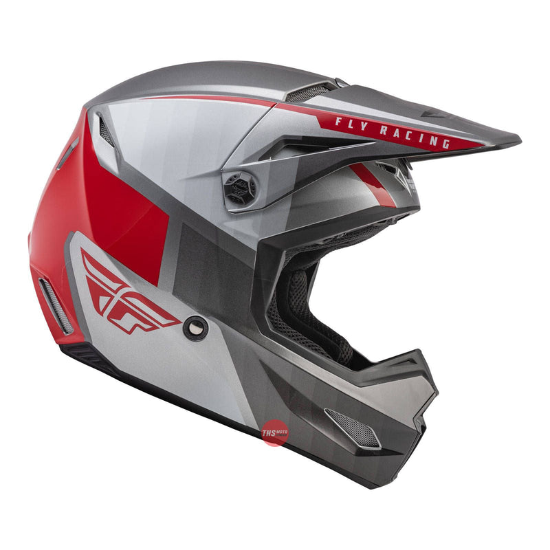 Fly Racing 2022 Kinetic Drift Youth Helmet Charcoal light Grey Red Youth Large