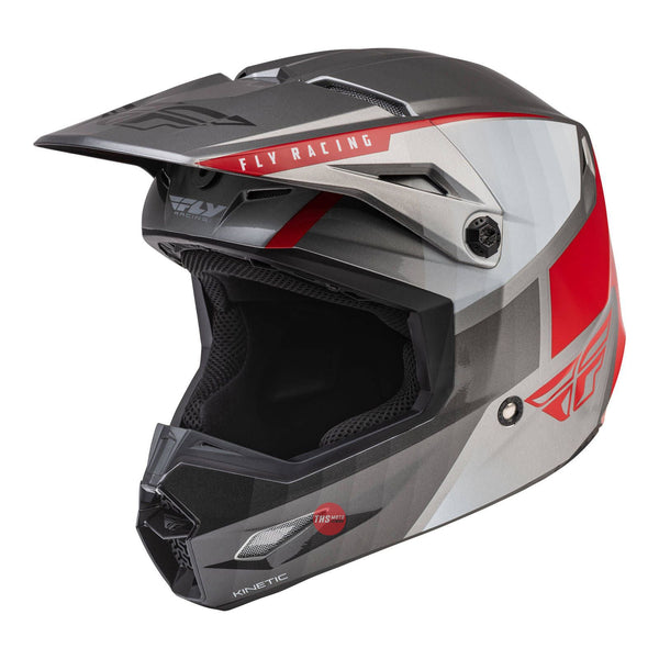 Fly Racing 2022 Kinetic Drift Youth Helmet Charcoal light Grey Red Youth Large