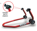 Bike Lift FS10 Front Paddock Motorcycle Stand Adjustable Red with SAC10 Universal Cone Adapters