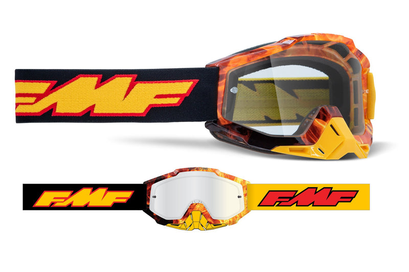FMF POWERBOMB Motocross MX Goggles Spark Orange - Clear Lens