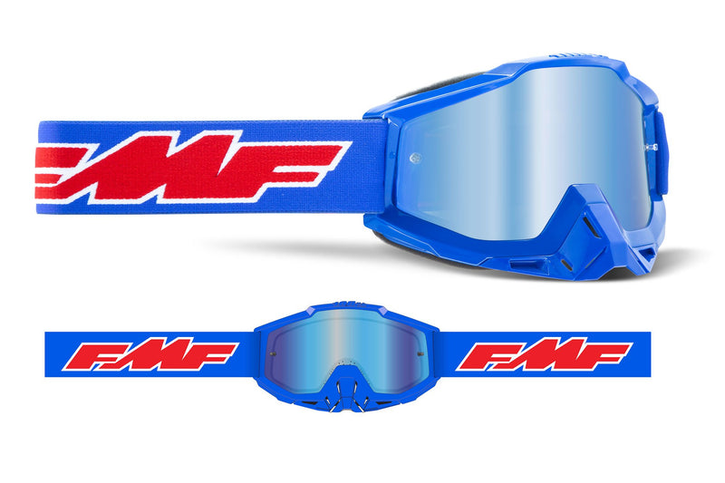 FMF POWERBOMB Motocross MX Goggles Rocket Blue - Mirror Blue Lens