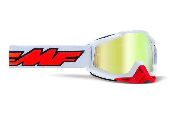 FMF POWERBOMB Motocross MX Goggles Rocket White - True Gold Lens