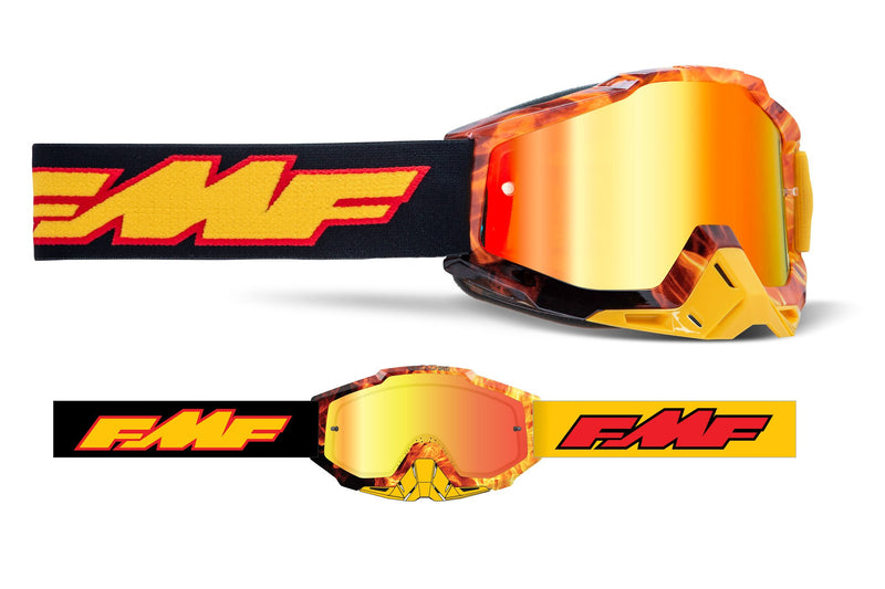 FMF POWERBOMB Motocross MX Goggles Spark Orange - Mirror Red Lens