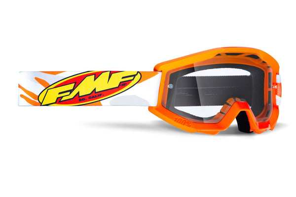 FMF POWERCORE Motocross MX Goggles Assault  Orange White Grey - Clear Lens