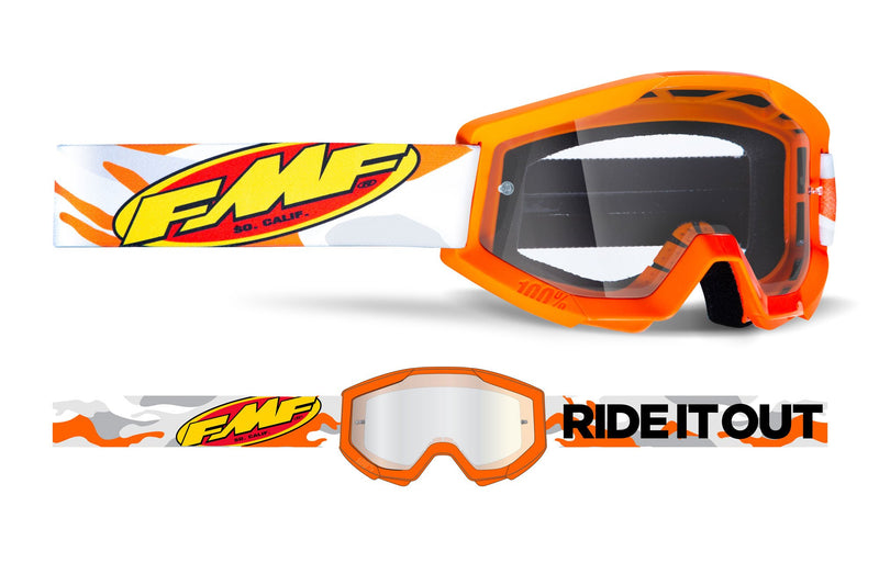 FMF POWERCORE Motocross MX Goggles Assault  Orange White Grey - Clear Lens