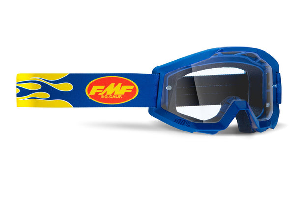 FMF POWERCORE Motocross MX Goggles Flame Navy Blue Yellow - Clear Lens