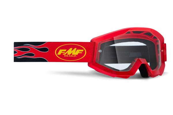 FMF POWERCORE Motocross MX Goggles Flame Red - Clear Lens