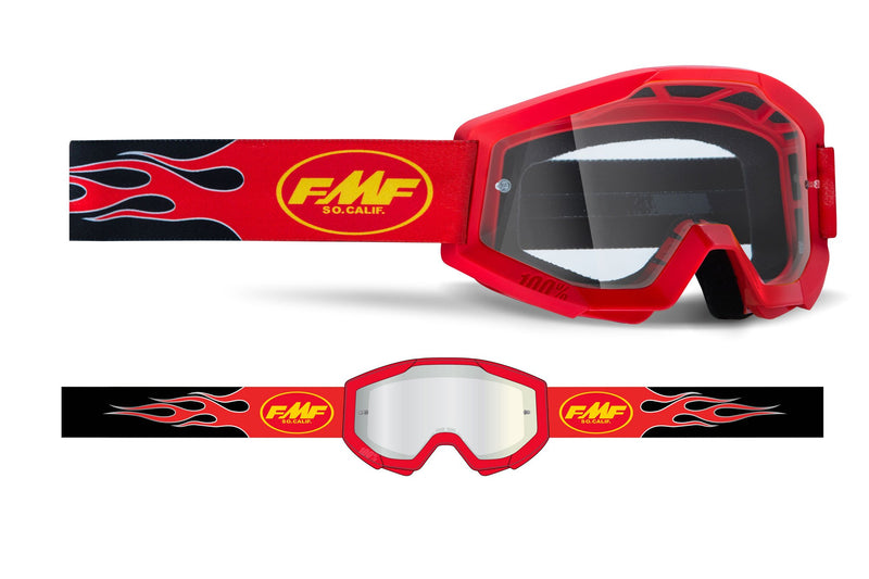 FMF POWERCORE Motocross MX Goggles Flame Red - Clear Lens