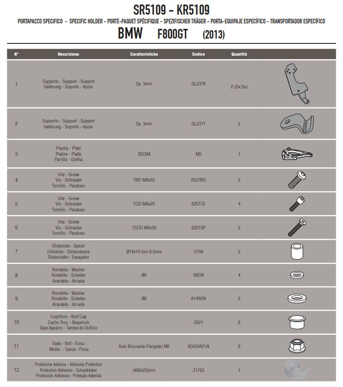 Givi Top Box Mounting Kit Monokey BMW F800 GT '13- /R '15- /ST '06-'16 SR5109