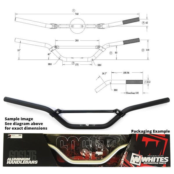Whites Handlebars Alloy 6061 7/8 (22.2MM)FITS Mini Mx Black