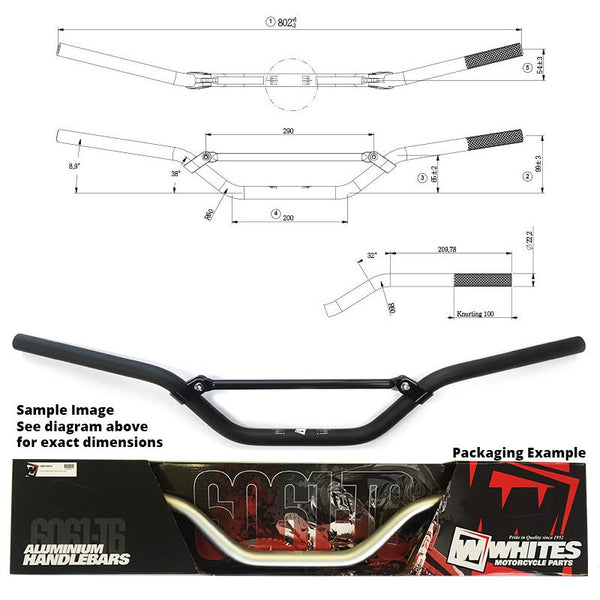 Whites Handlebars Alloy 6061 7/8 (22.2MM) Cr/crf/kx/kxf Black