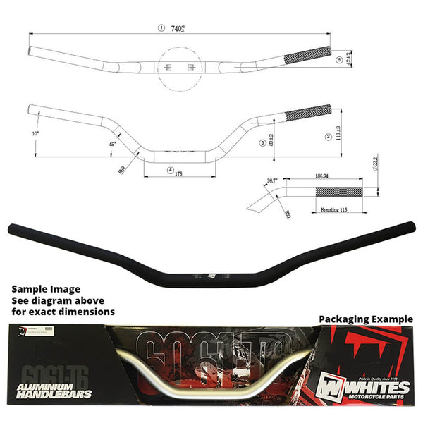 Whites Motorcycle Parts Handlebar Taper AL6061 Blk CR80/85 RM/KX65 YZ85/80