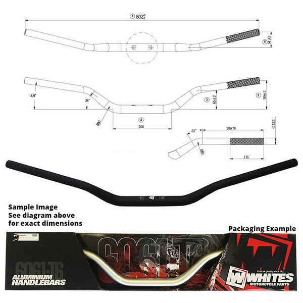 Whites Motorcycle Parts Handlebar Taper AL6061 Blk CR125 CRF250/450 KX250/450