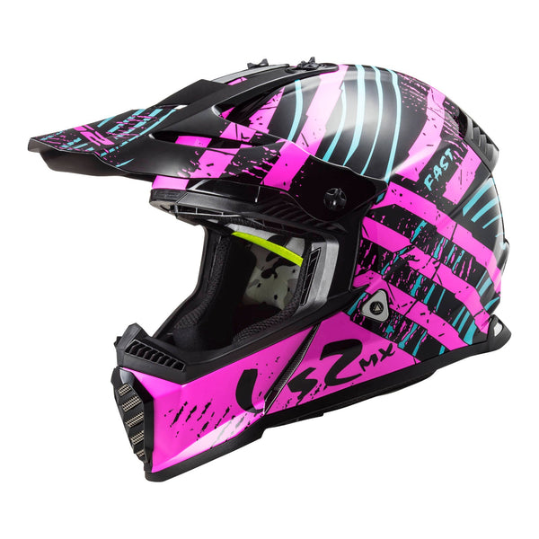 LS2 Helmets MX437 Fast Evo Verve Black Fluro Pink Medium 57cm 58cm