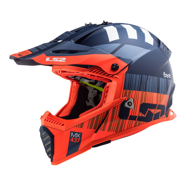 LS2 Helmets MX437 Fast Evo Xcode Mat Blu org XS 53cm 54cm