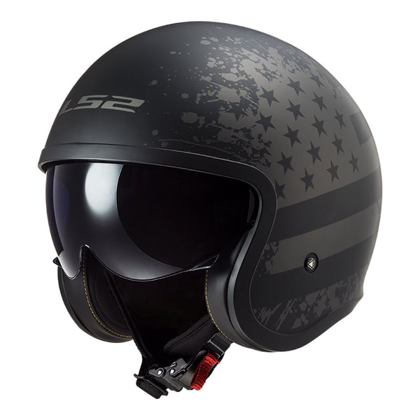 LS2 OF599 Spitfire Black Flag - Matte Black / Titanium Open Face Helmet Size 2XL 63cm 64cm
