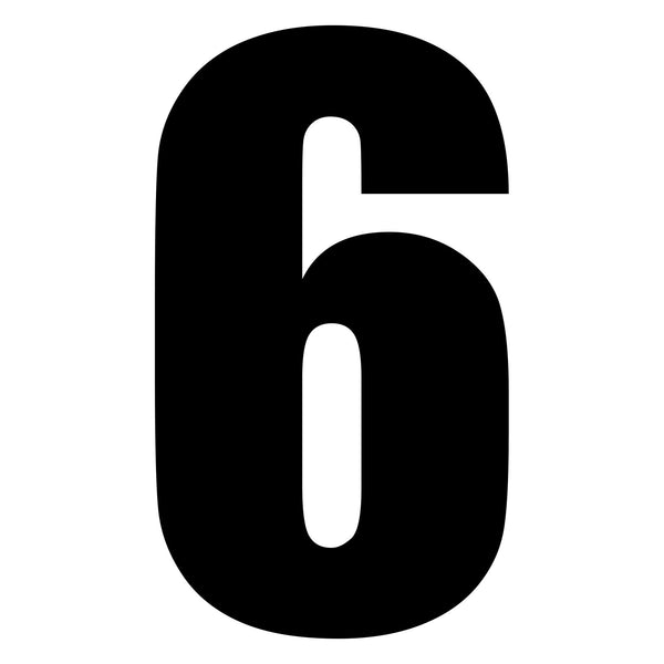 Whites Race Number 6in Vinyl #6 Black Packet Of 10
