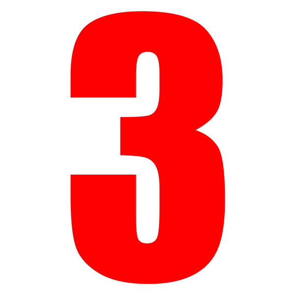 Whites Race Number 6in Vinyl #3 Red Packet Of 10