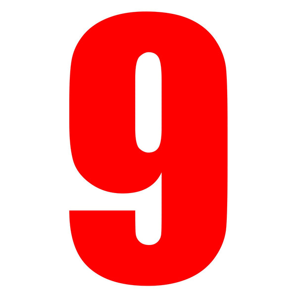 Whites Race Number 6in Vinyl #9 Red Packet Of 10