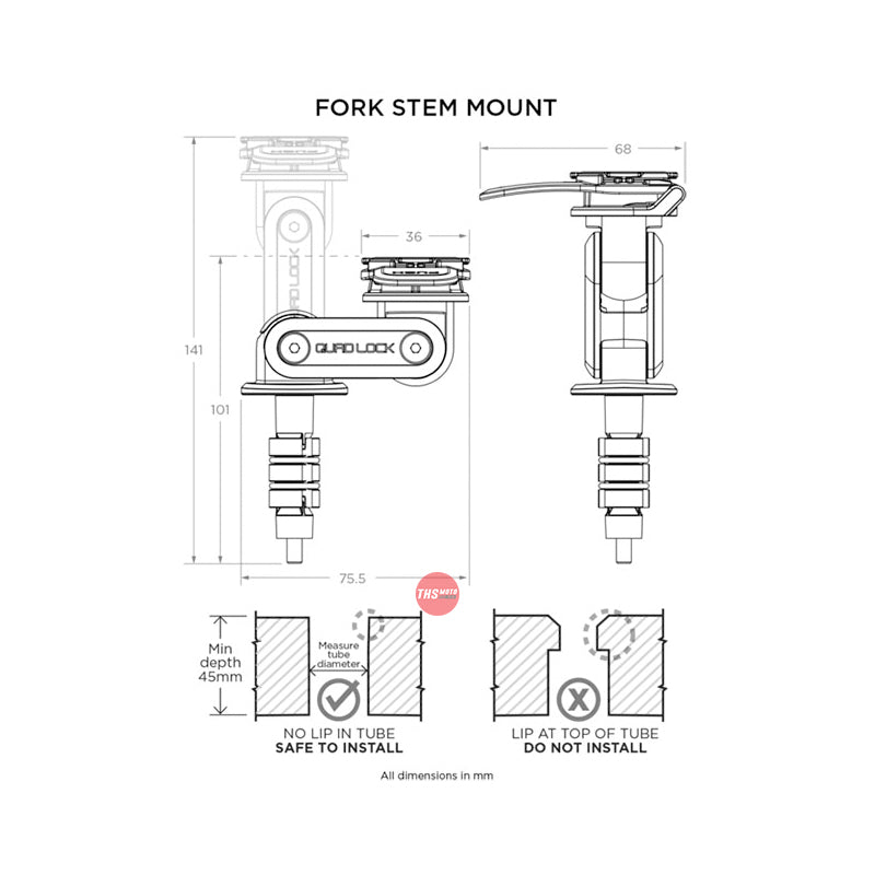Quad Lock Motorcycle Fork Stem Phone Accessory Mount