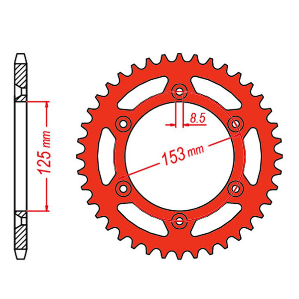 SPKT REAR ALLOY MTX ZERO RED 210 49T #520