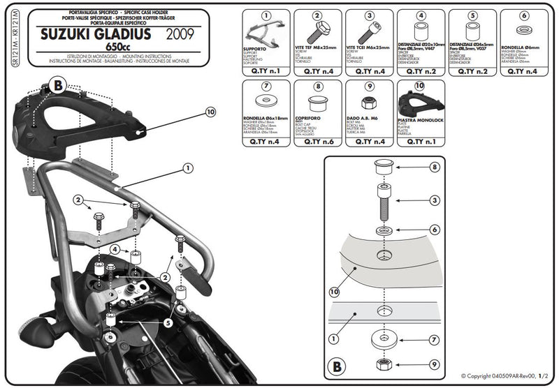 Givi Top Box Mounting Kit MONOLOCK SUZUKI GLADIUS 650 '09-'16