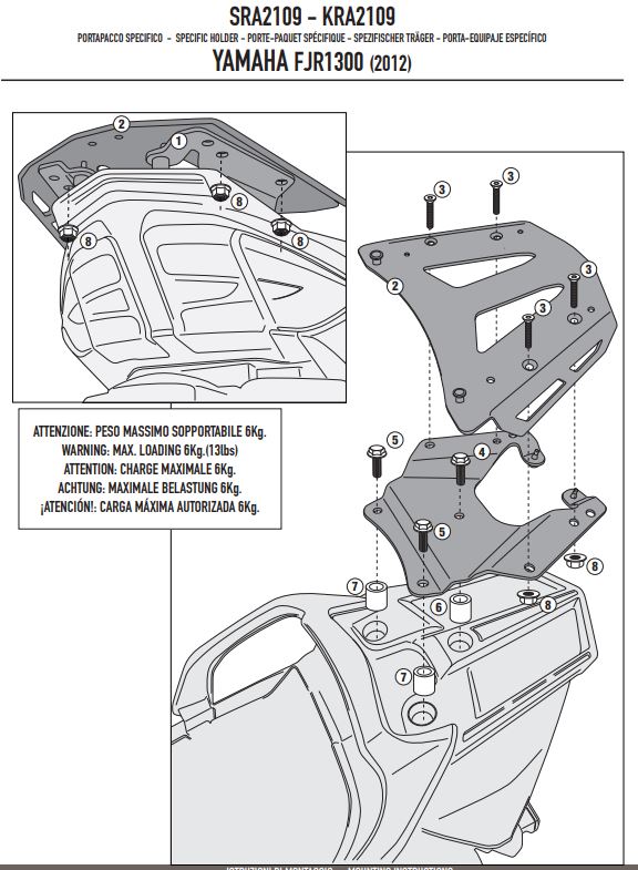 Givi Top Box Mounting Kit Alu Monokey Yamaha Fjr 1300 '06- SRA2109