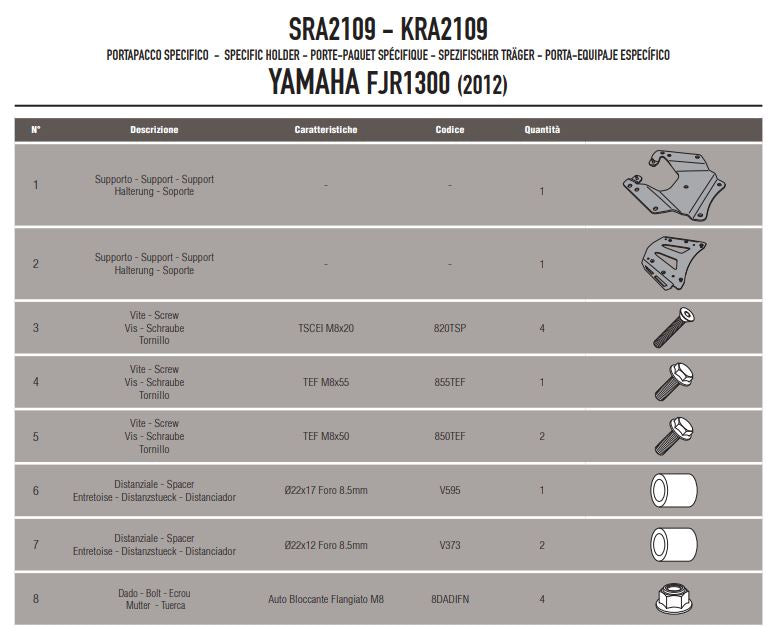 Givi Top Box Mounting Kit Alu Monokey Yamaha Fjr 1300 '06- SRA2109