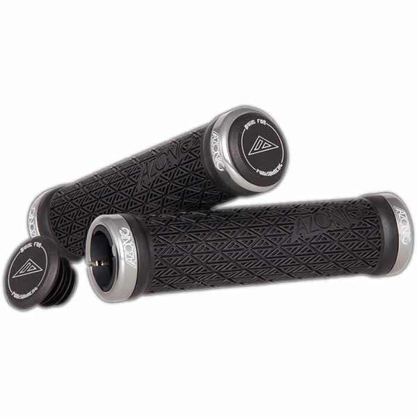 Azonic Logo grips in grey colourway - comes as a grip set with collars and plugs