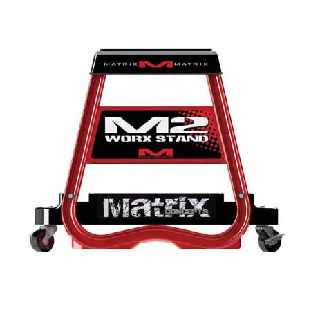 MC-M60-101 - Matrix M60 stand roller caddy, for placing under your Matrix C1, M2 or M64 stand, to make rolling your bike around the workshop easier (pictured with the M2 stand)