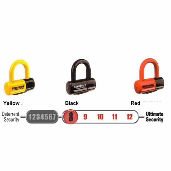 Kryptonite Evolution Series 4 Disc Locks come in yellow, black or red