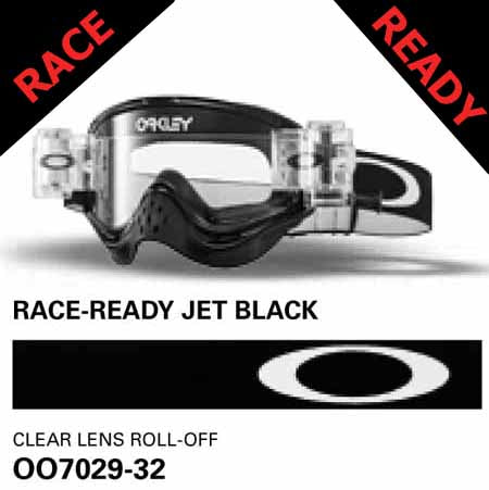 OA-OO7029-32 - Oakley Race-Ready O Frame MX goggles in Jet Black frame with clear lens and roll-offs