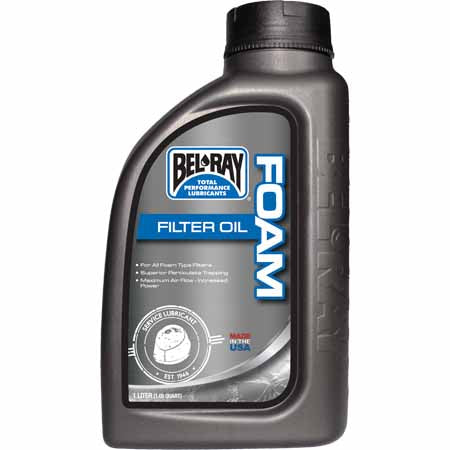 1L - Bel-Ray Foam Filter Oil is formulated for all street, off-road and racing foam air filter applications.  Innovative Bel-Ray technology has produced a foam filter oil unlike any other. It is easy to apply and improves airflow.